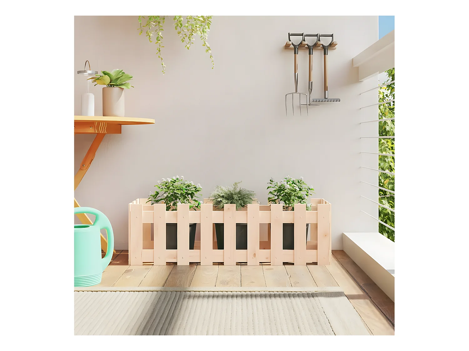 Jardinera elevado jardín con valla madera maciza pino 100x30x30cm ES47096