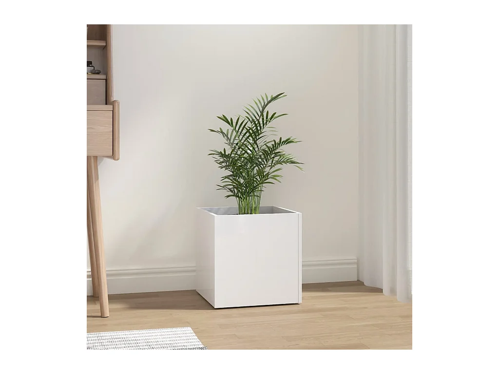 Jardinière Blanc brillant 40x40x40 cm Bois d'ingénierie BE7723