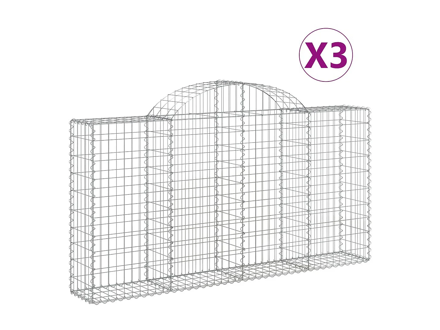 Cestas de gaviones 3 uds forma de arco hierro 200x30x100/120 cm ES67845