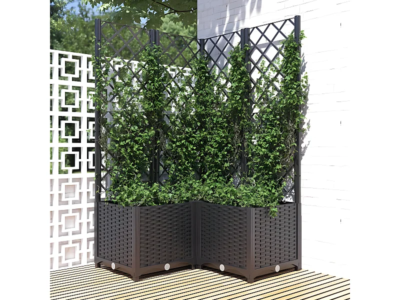 Vaso/floreira jardim c/ treliça 80x80x136 cm PP preto PT706384