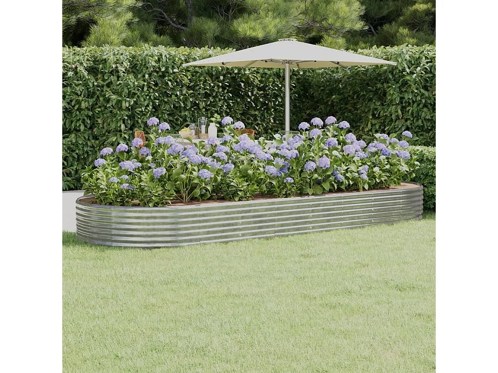 Canteiro elevado jardim 373x140x36 aço revestido a pó prateado PT836296