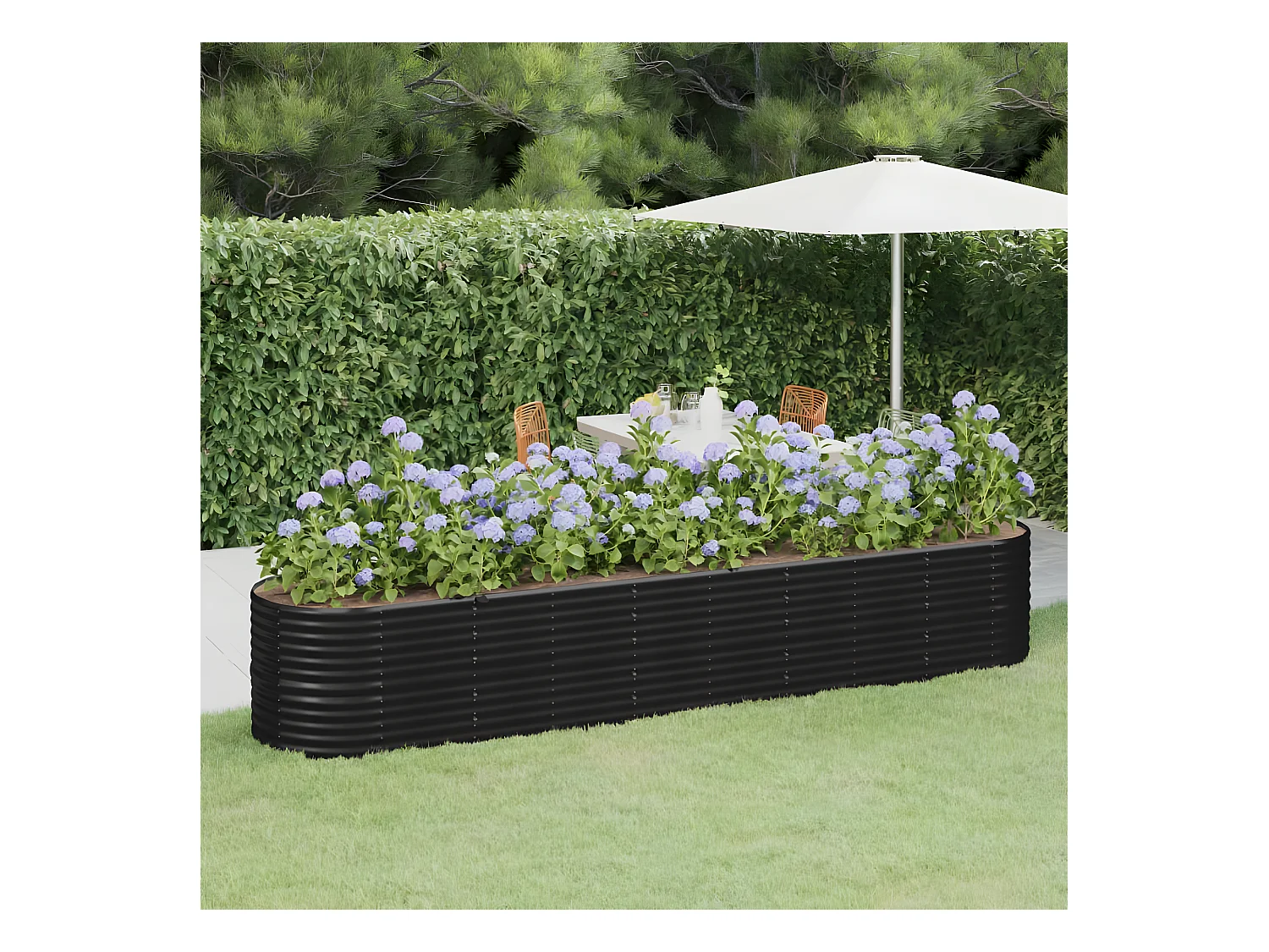 Jardinera arriate acero recubierto polvo antracita 368x80x68 cm ES90641