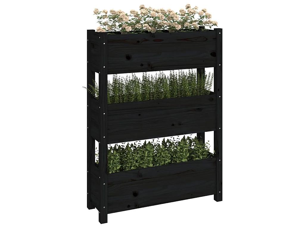 Jardinière Noir 77x25x104,5 cm Bois massif de pin BE3379