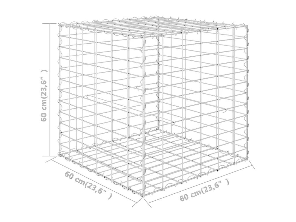 Canteiro elevado/cubo gabião 60x60x60 cm fio de aço PT987046