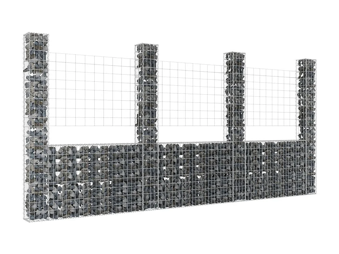 Mur de gabion en forme de U avec 4 poteaux Fer 380x20x200 cm WVGQ9786