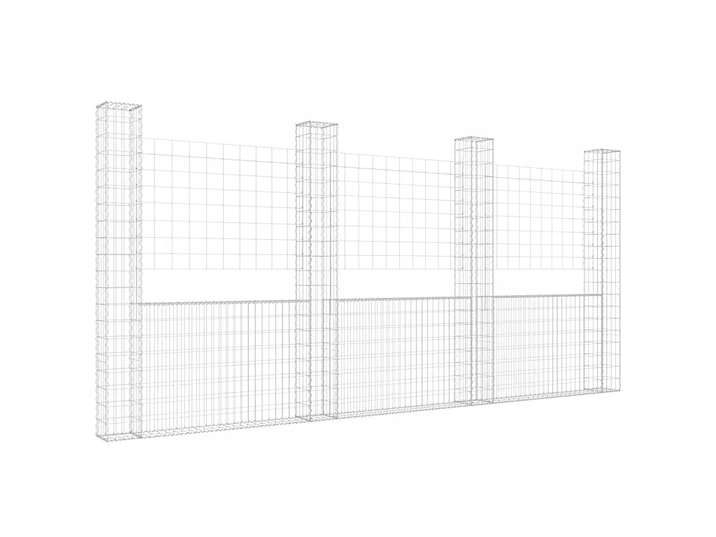 Mur de gabion en forme de U avec 4 poteaux Fer 380x20x200 cm WVGQ9786