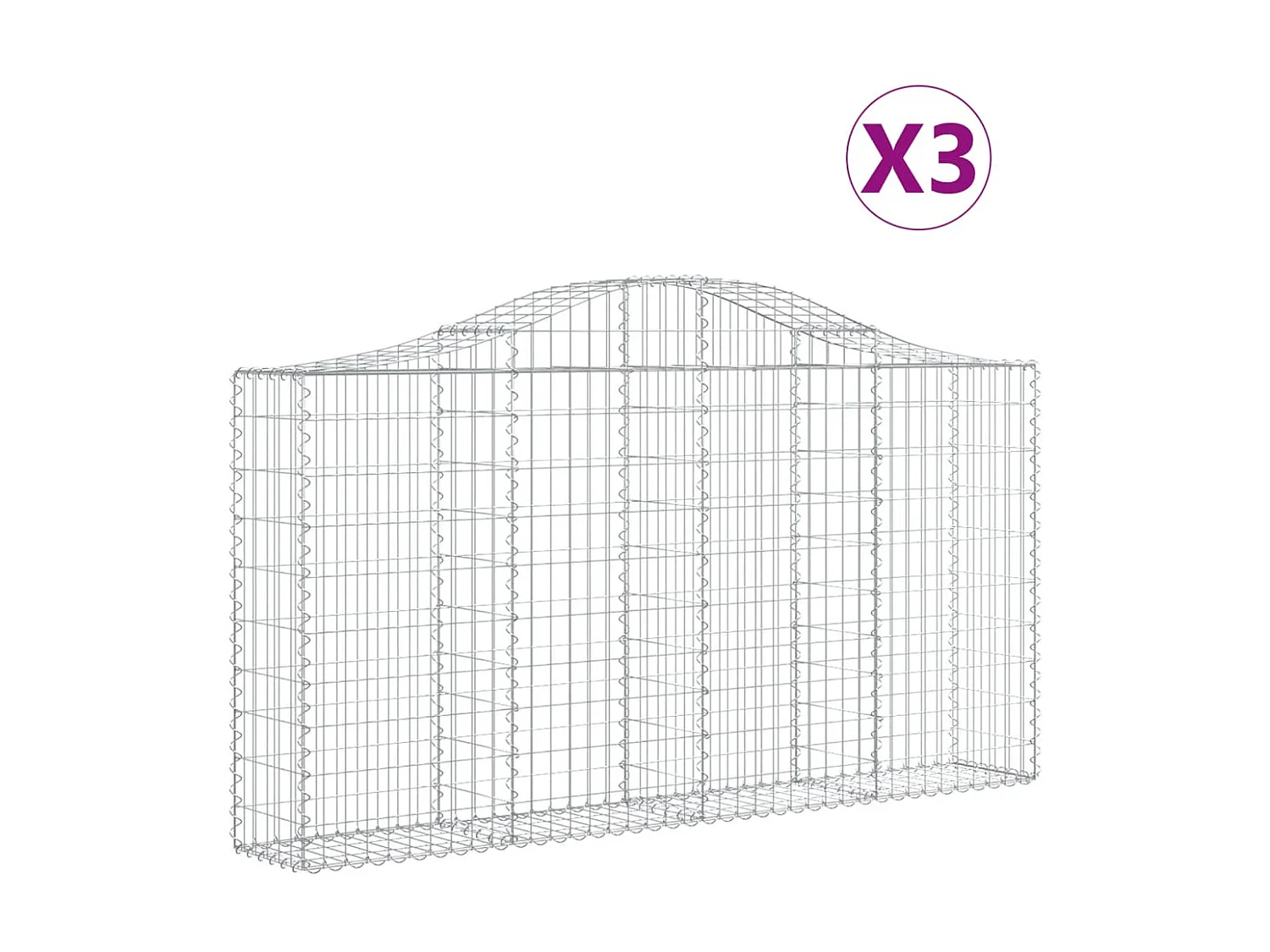 Paniers à gabions arqués 3 pcs 200x30x100/120 cm Fer galvanisé WVGQ1960