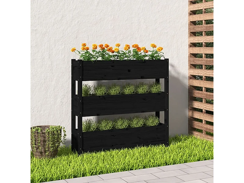 Plantenbak 112x25x104,5 cm massief grenenhout zwart NL676220