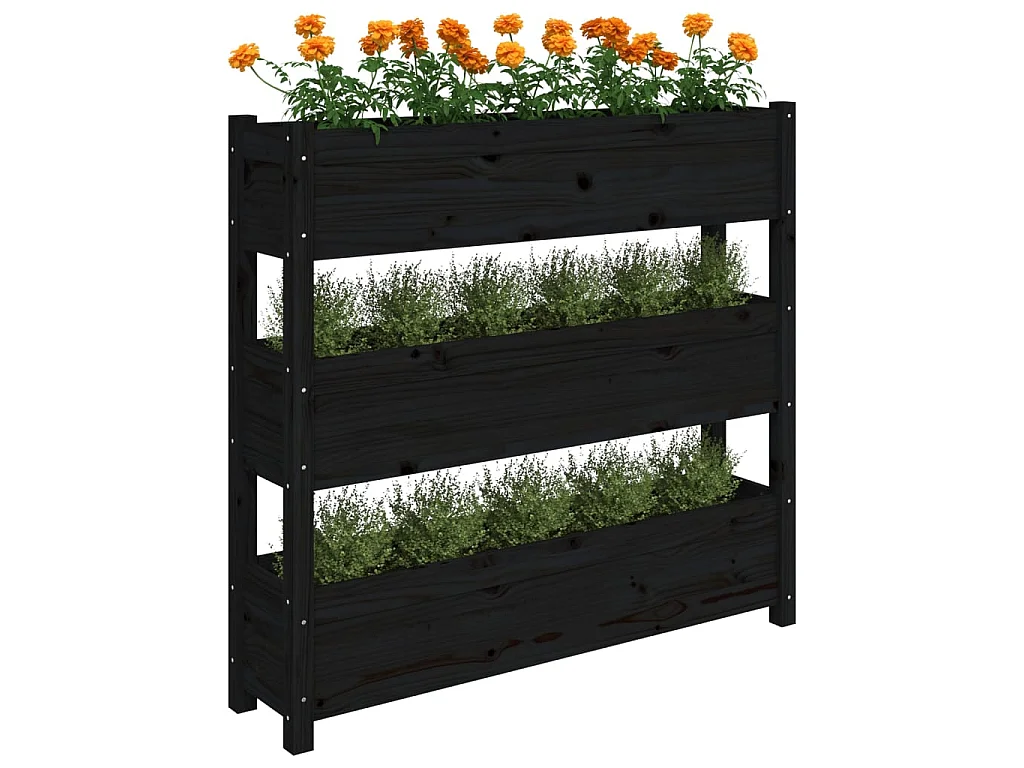 Plantenbak 112x25x104,5 cm massief grenenhout zwart NL676220