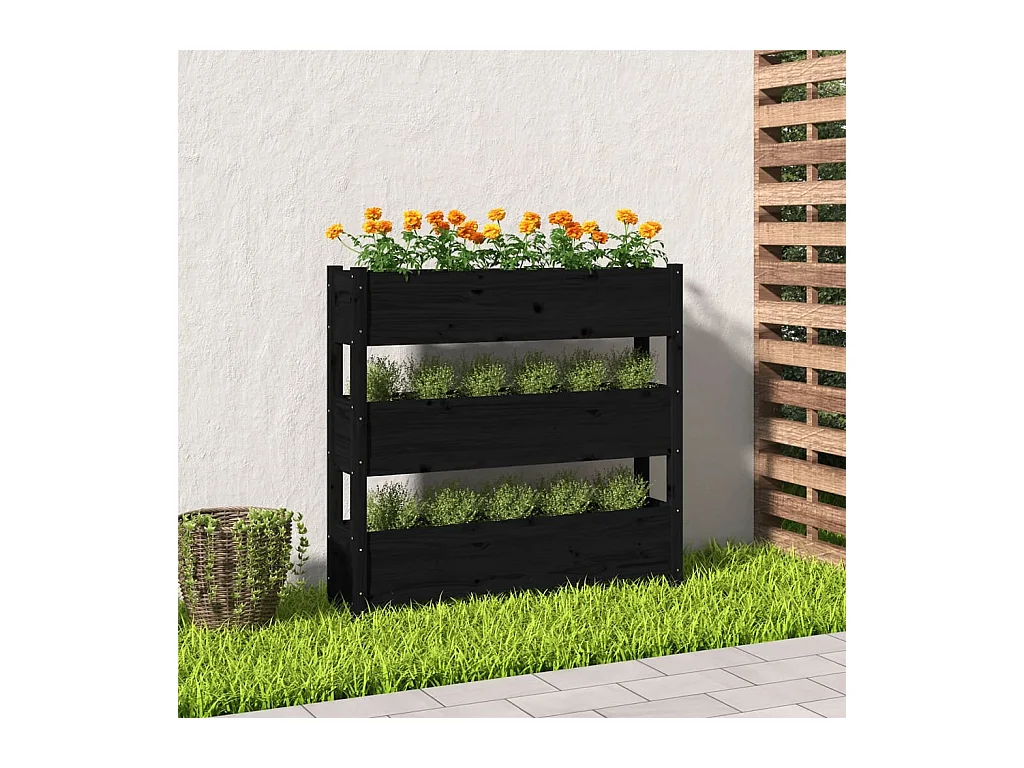 Jardinière Noir 112x25x104,5 cm Bois massif de pin BE4563