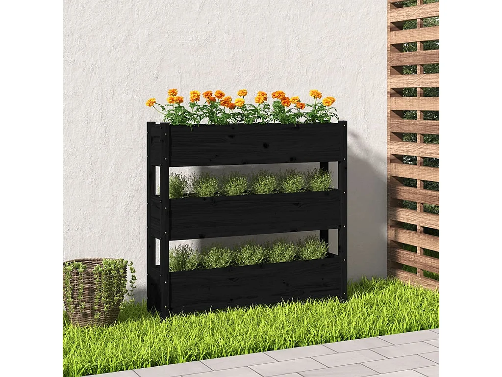 Jardinière Noir 112x25x104,5 cm Bois massif de pin BE4563