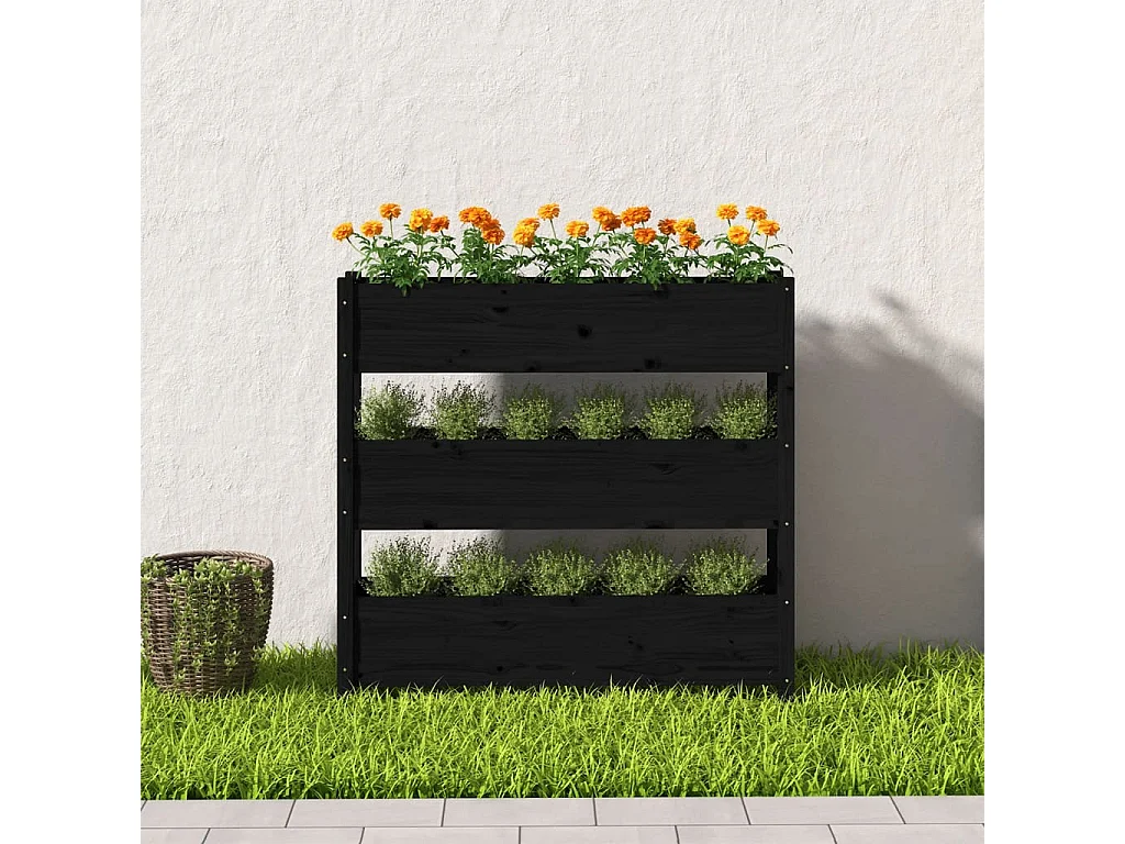 Jardinière Noir 112x25x104,5 cm Bois massif de pin BE4563