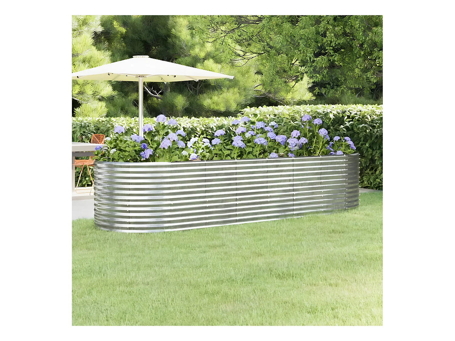 Jardinera arriate acero recubrimiento polvo plata 322x100x68 cm ES92087