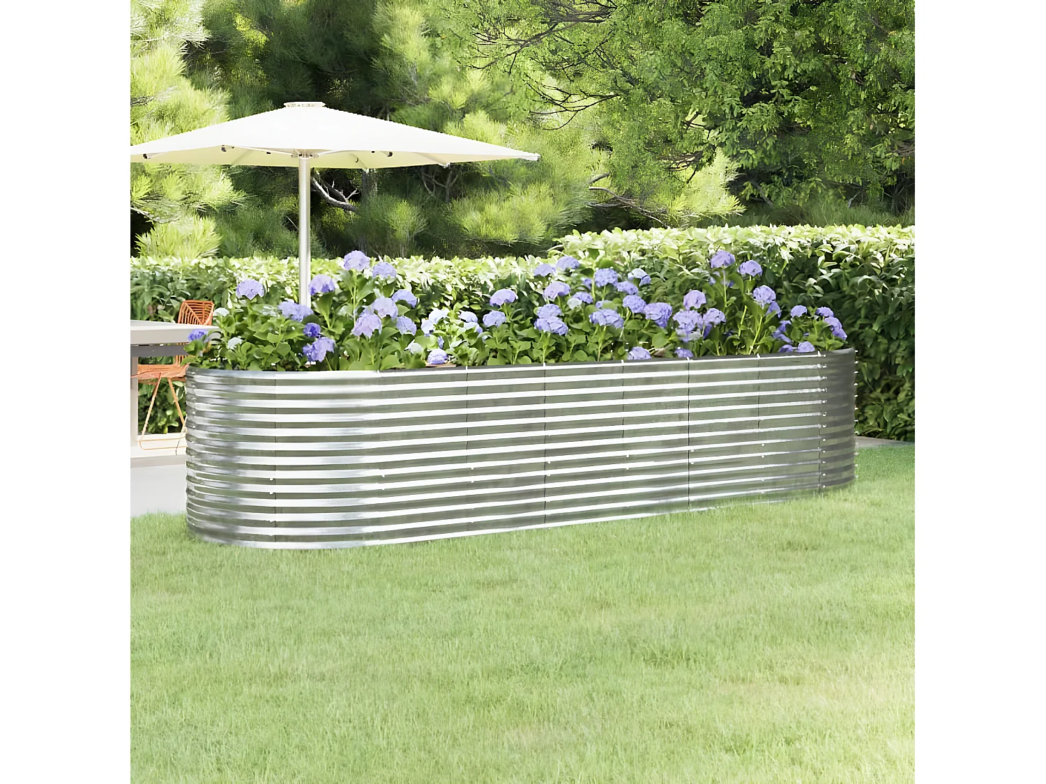 Canteiro elevado jardim 322x100x68 aço revestido a pó prateado PT893659