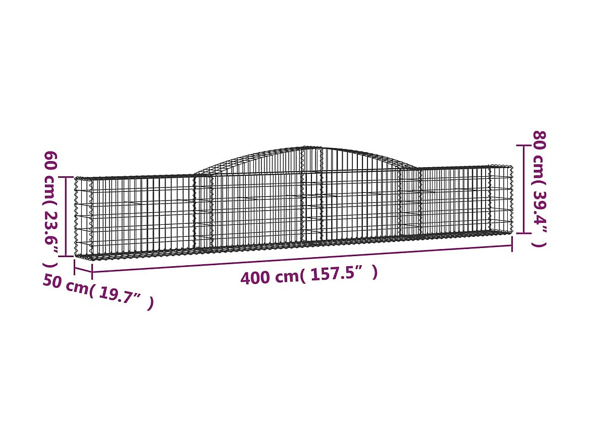 Cesta de gaviones forma arco hierro galvanizado 400x50x60/80 cm ES25574