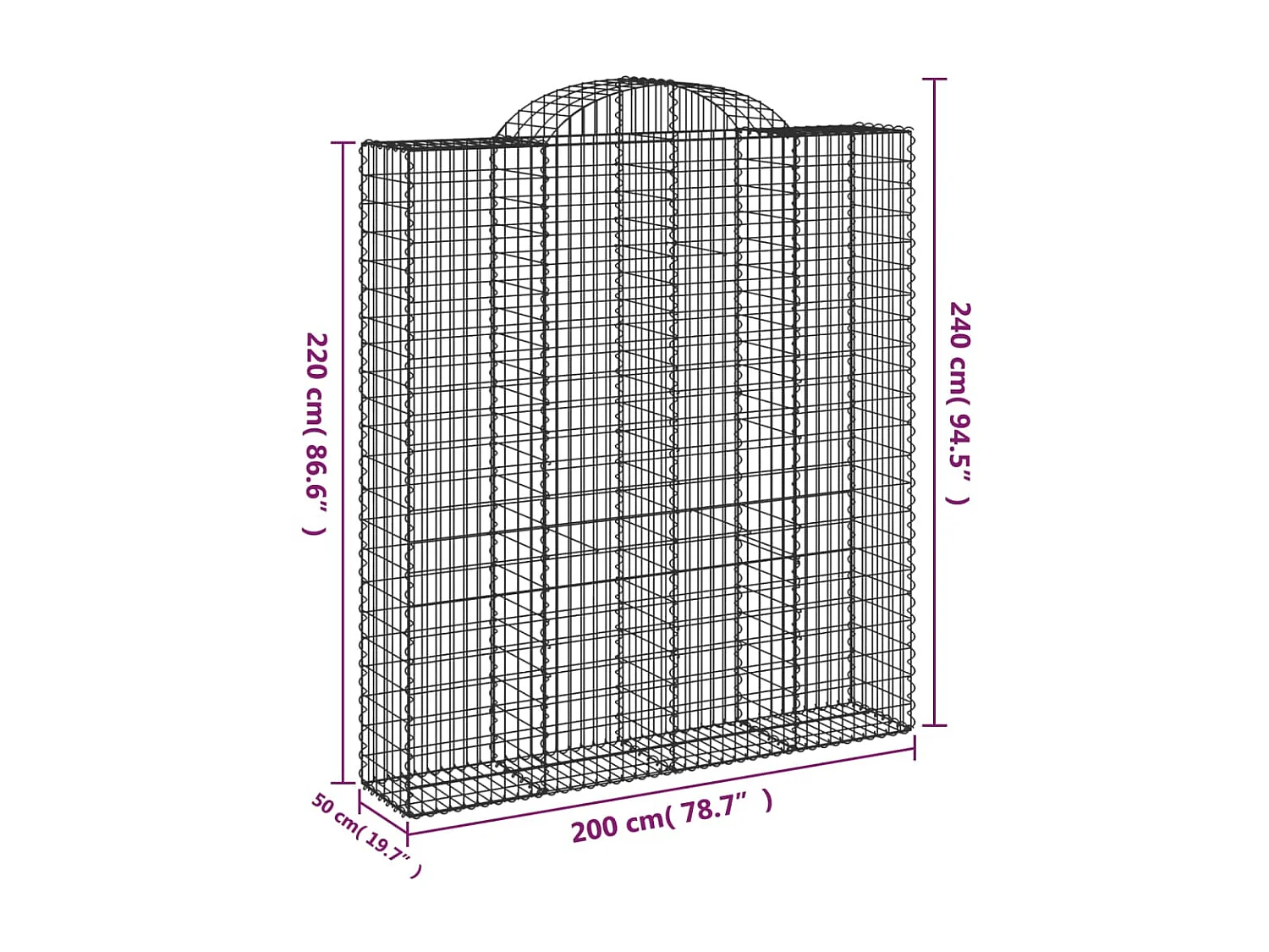 Cesta gaviones forma arco hierro galvanizado 200x50x220/240 cm ES57948