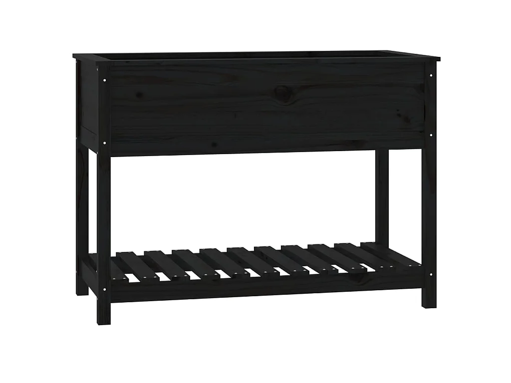 Jardinière avec étagère Noir 111,5x54x81 cm Bois massif de pin BE4250