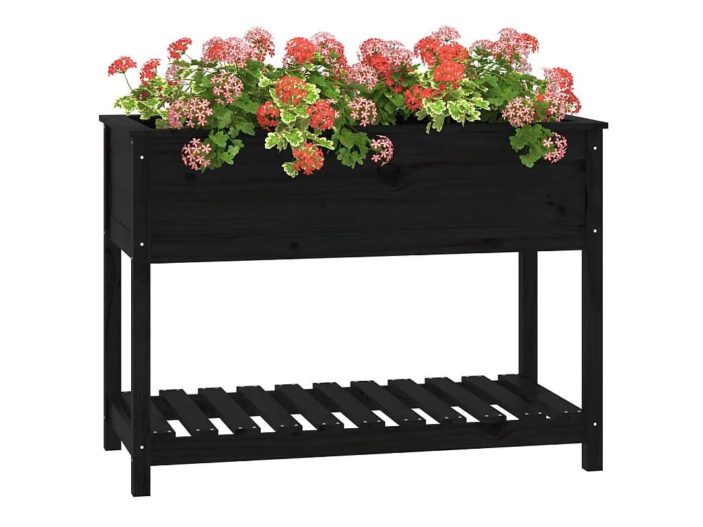 Jardinière avec étagère Noir 111,5x54x81 cm Bois massif de pin BE4250