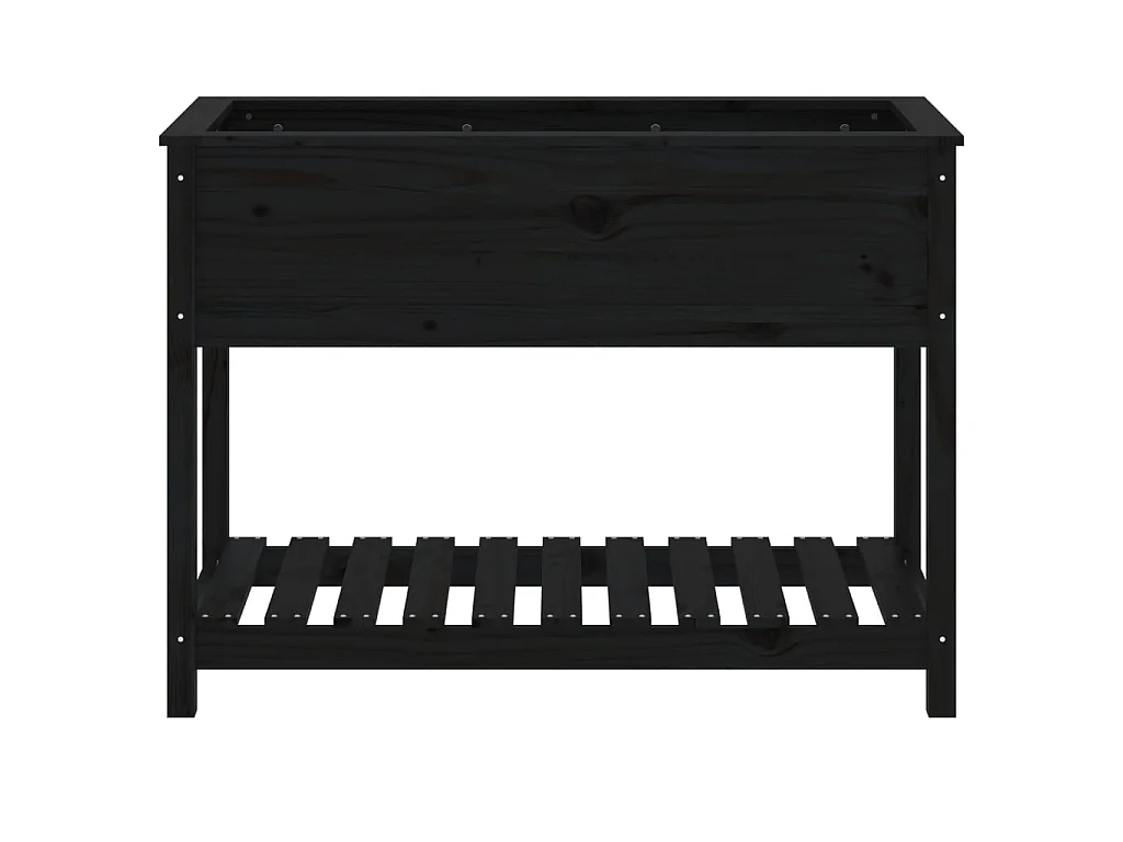 Plantenbak met schap 111,5x54x81 cm massief grenenhout zwart NL853529