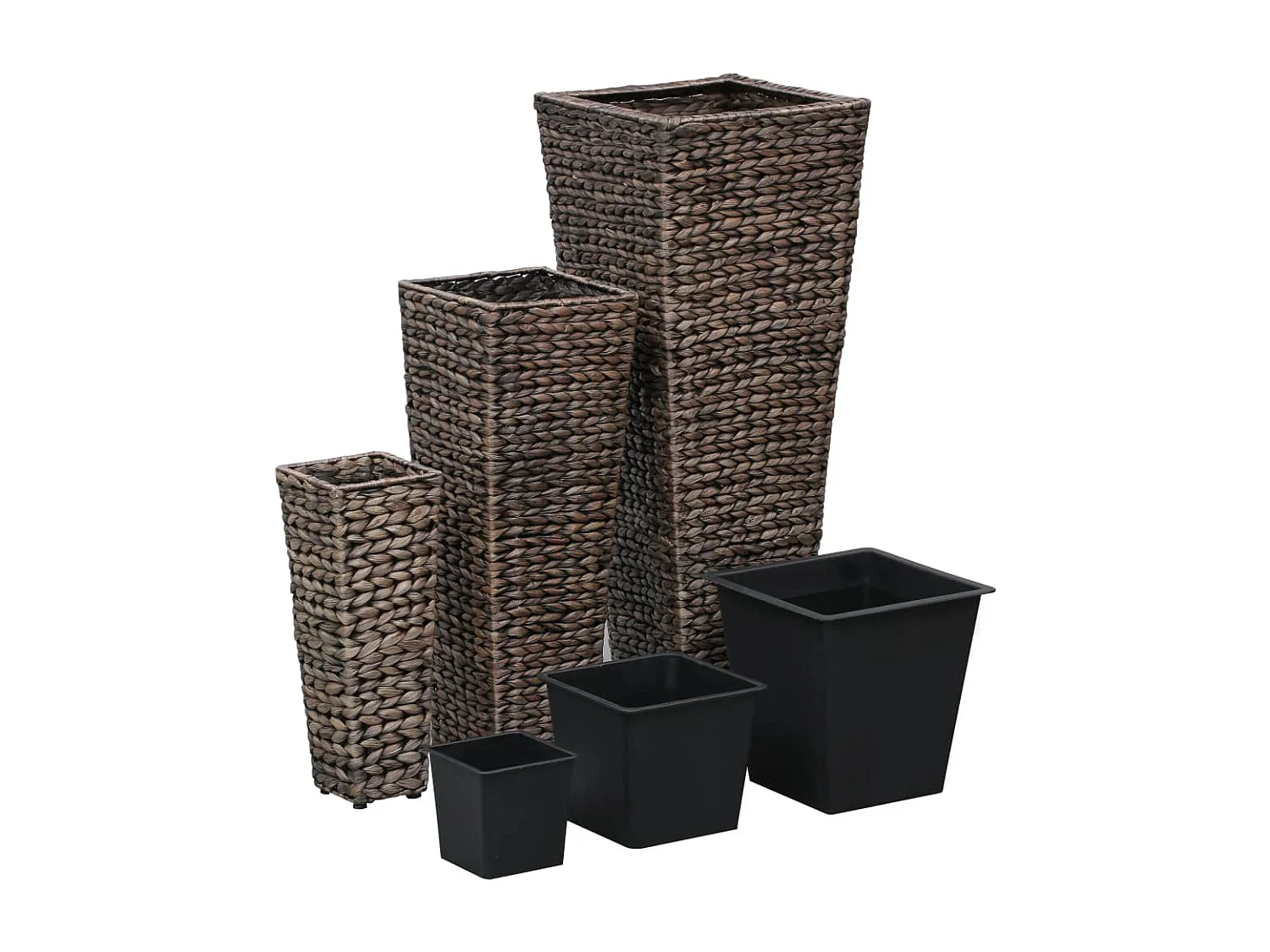 Conjunto de Jardineras 3 piezas jacinto de agua marrón oscuro ES95507