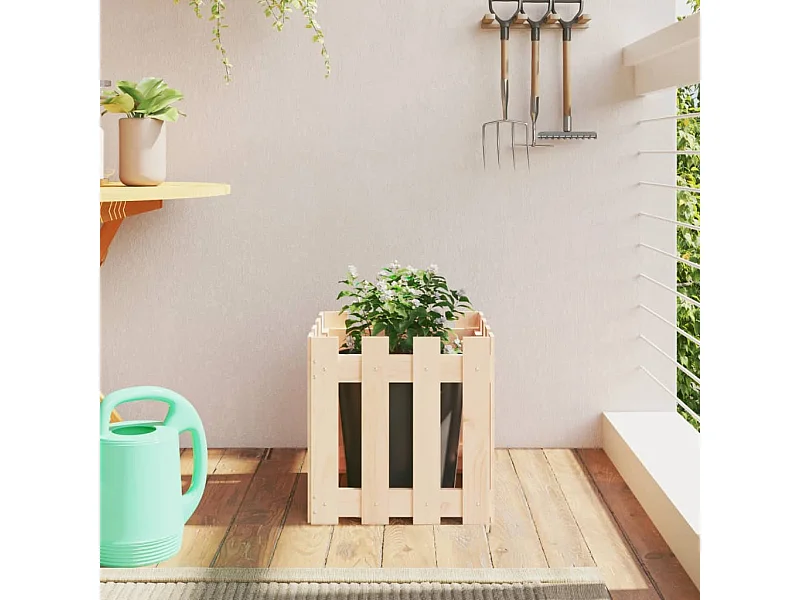 Jardinière avec design de clôture 40x40x40 cm pin massif BE8045