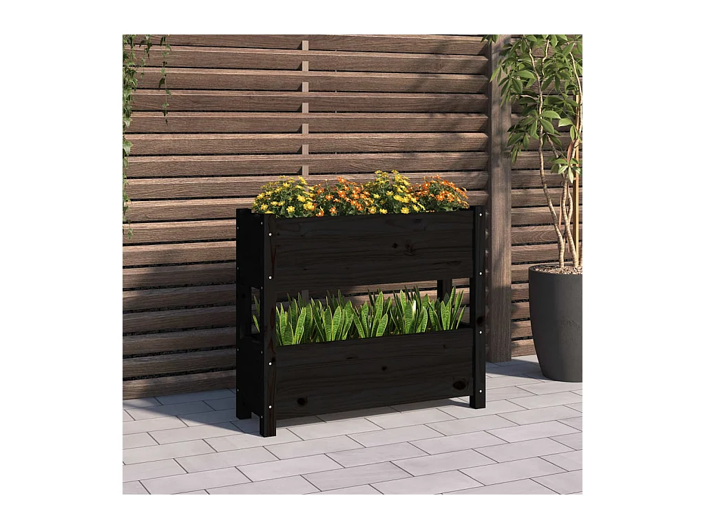 Jardinière Noir 77x25x66 cm Bois massif de pin BE6412