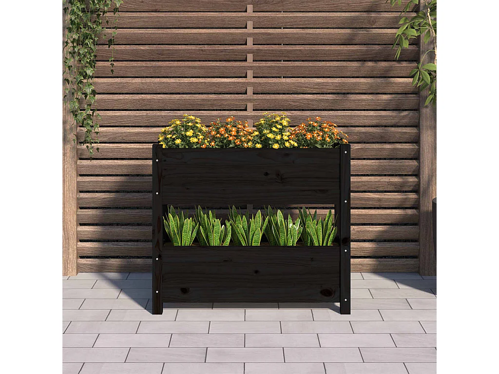 Jardinera de madera maciza de pino negro 77x25x66 cm ES67061