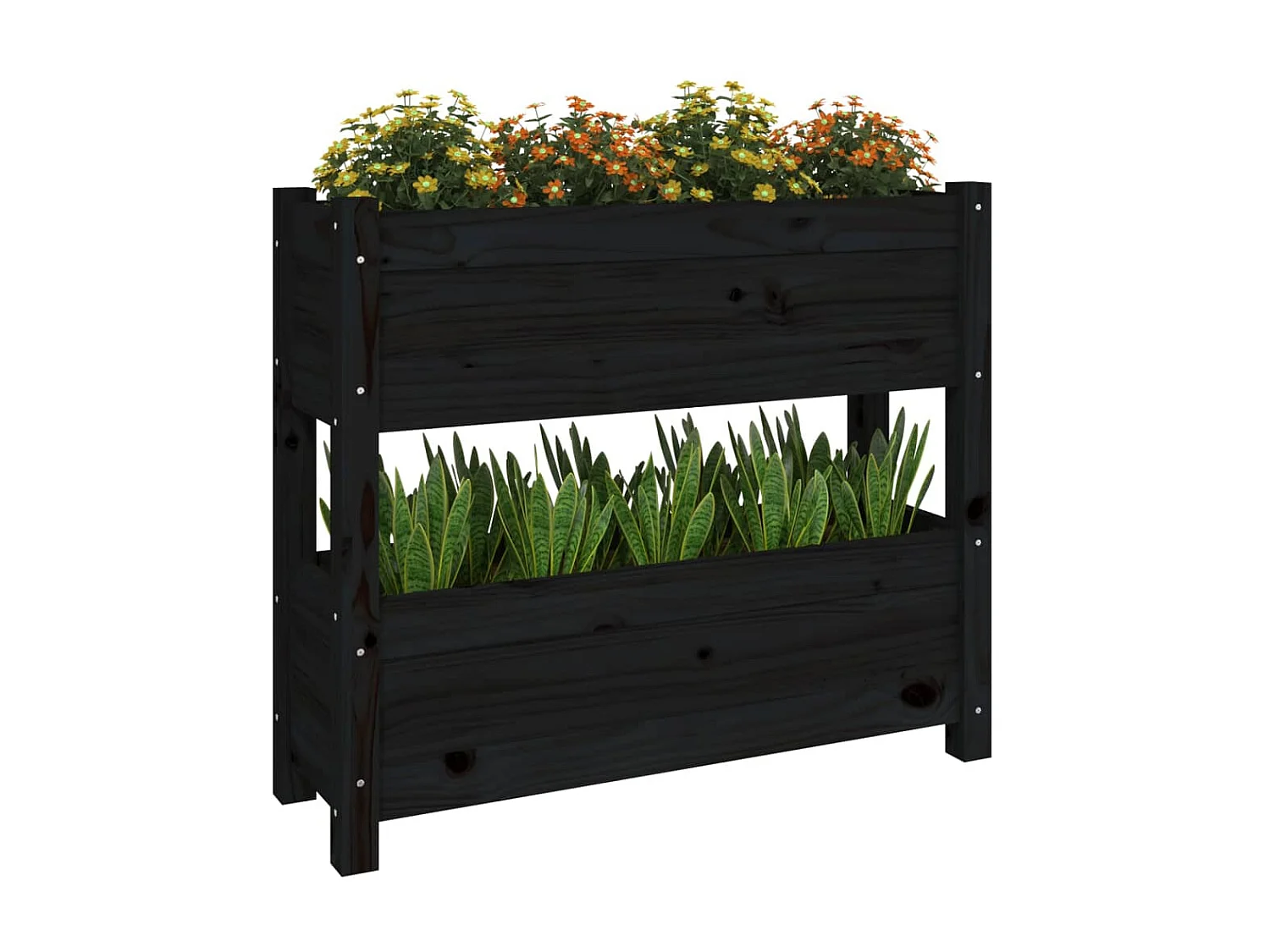 Jardinera de madera maciza de pino negro 77x25x66 cm ES67061