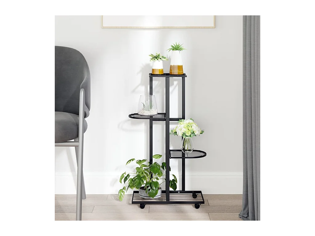 Jardinière à 4 niveaux avec roues 44x23x80 cm Noir Fer BE4681