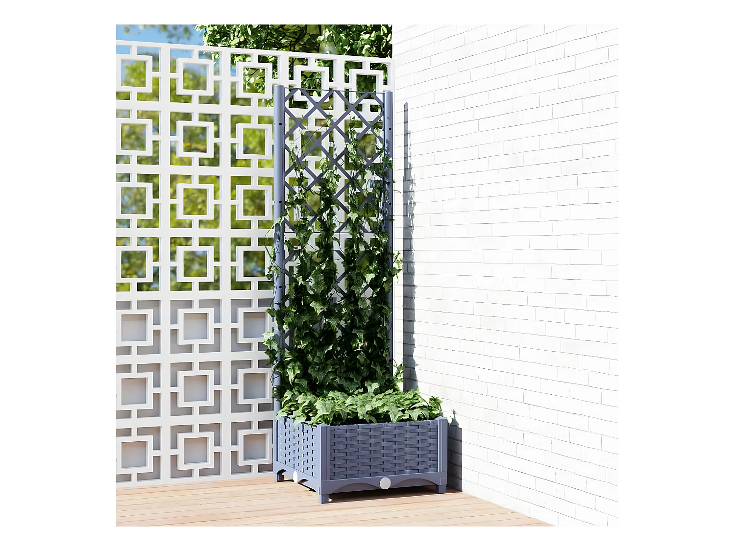 Jardinière avec treillis Gris foncé 40x40x121,5 cm PP BE8164