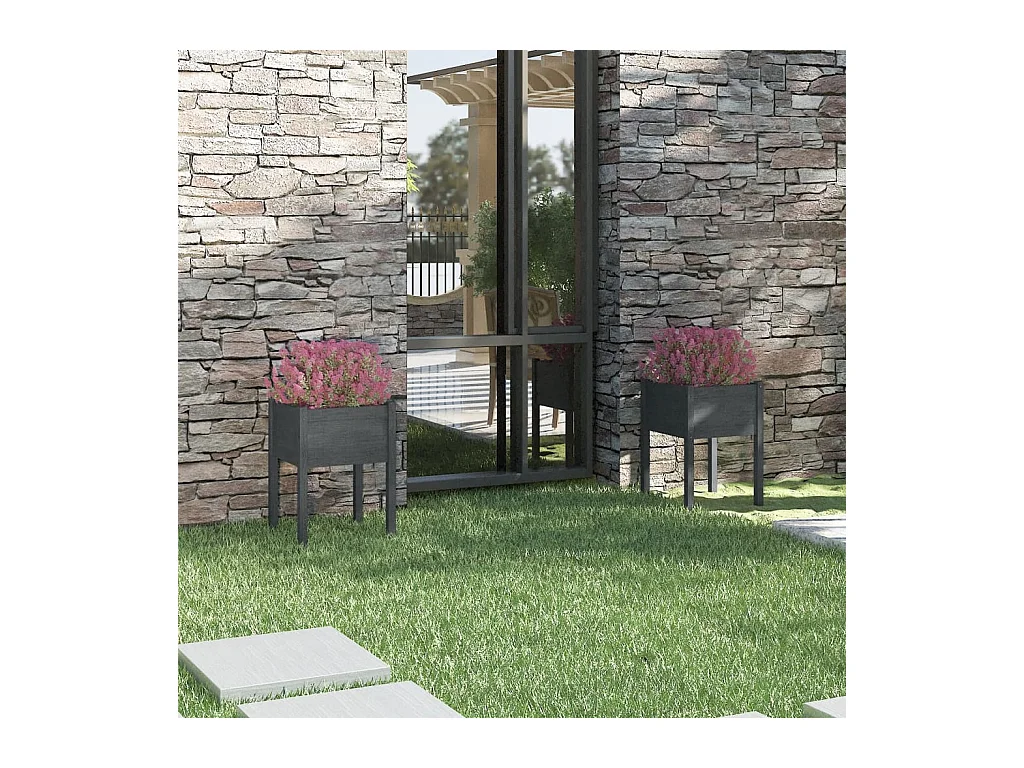 Jardinières 2 pcs Gris 50x50x70 cm Bois de pin massif BE3850