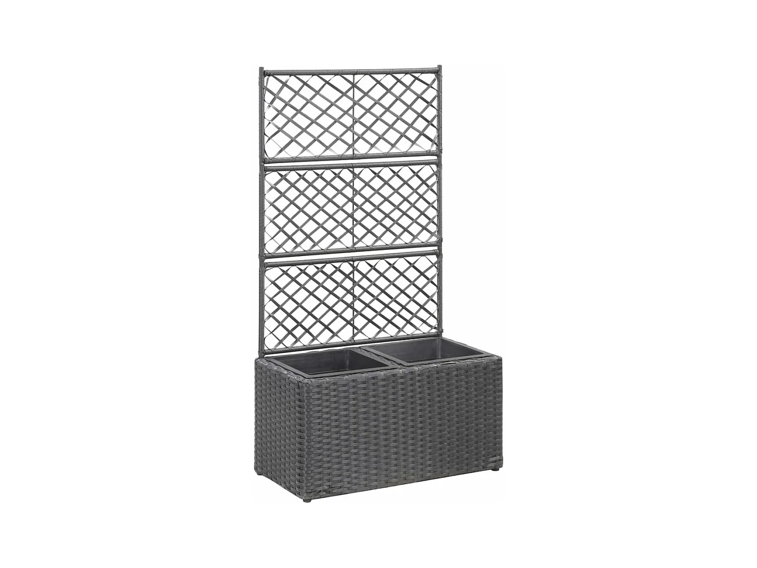 Enrejado y Jardinera 2 macetas ratán sintético negro 58x30x107 cm ES80137