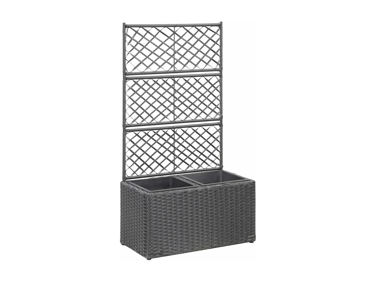 Floreira com treliça e 2 vasos 58x30x107 cm vime PE preto PT303390