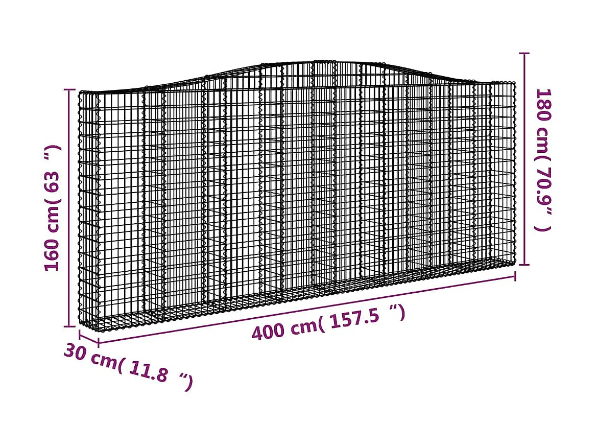 Panier de gabions arqué 400x30x160/180 cm Fer galvanisé WVGQ8441