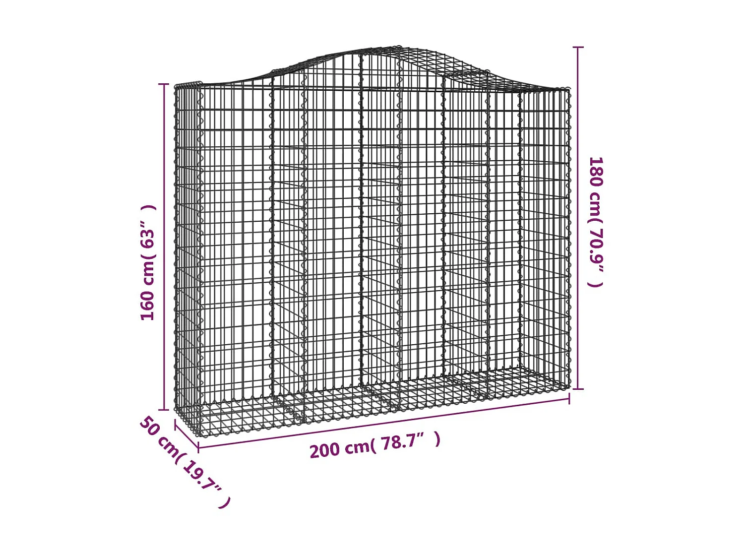 Panier de gabions arqué 200x50x160/180 cm Fer galvanisé WVGQ3945