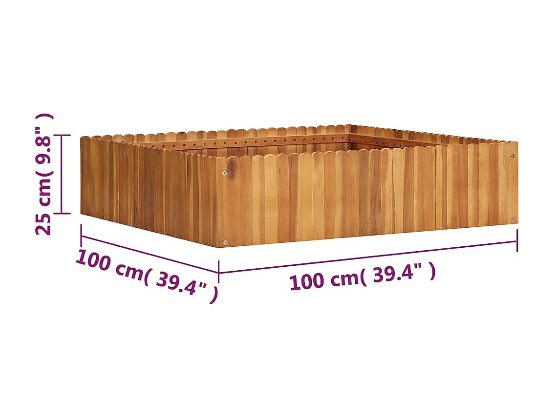 Jardinera de madera maciza de acacia 100x100x25 cm ES29475