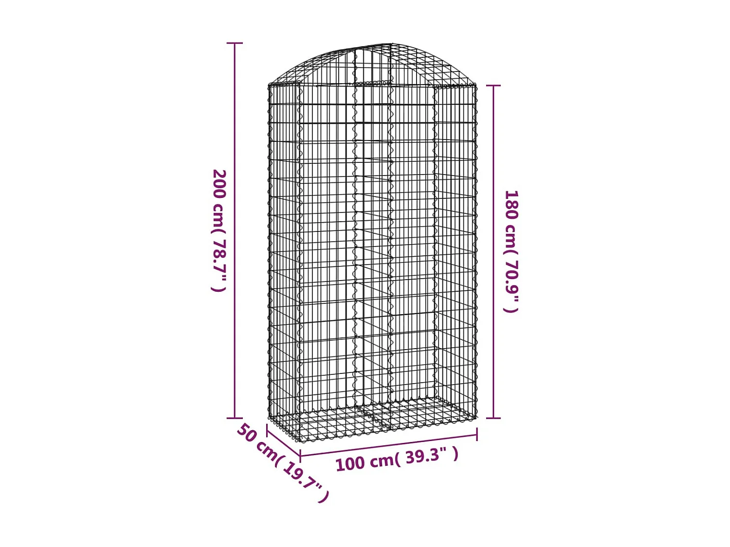 Cesta gaviones forma arco hierro galvanizado 100x50x180/200 cm ES27709