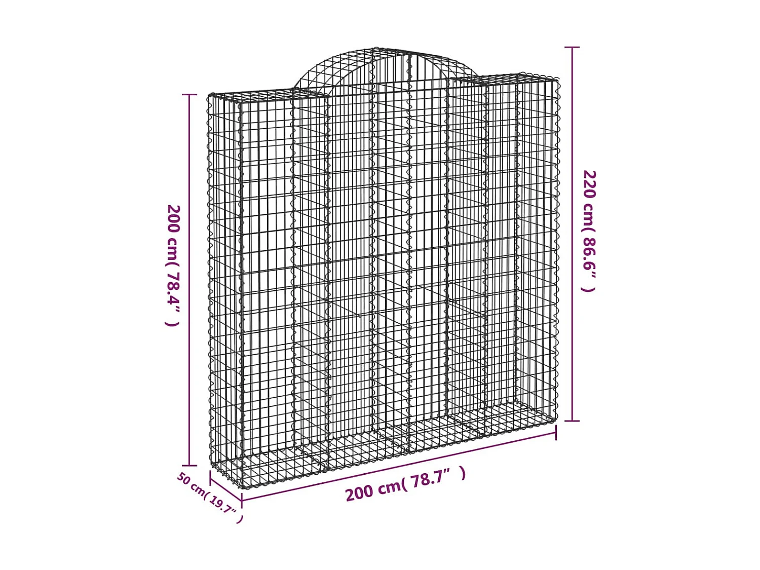 Panier de gabions arqué 200x50x200/220 cm Fer galvanisé WVGQ3792