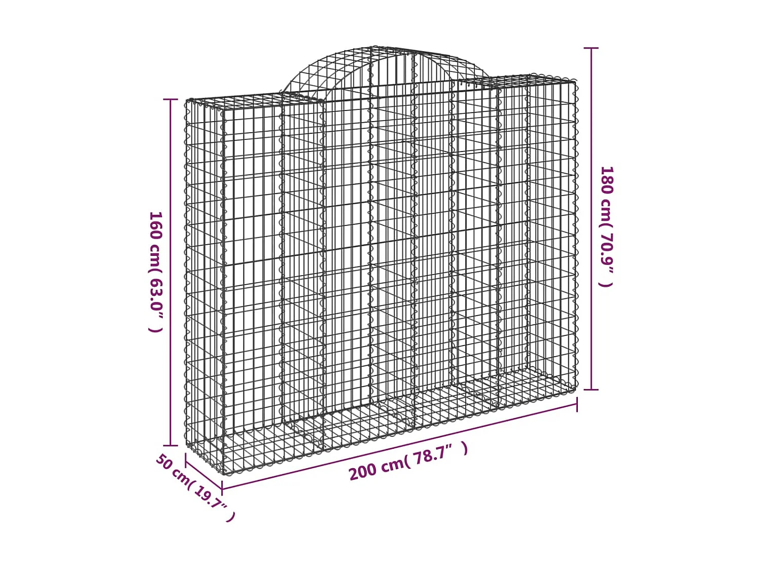 Panier de gabions arqué 200x50x160/180 cm Fer galvanisé WVGQ7444