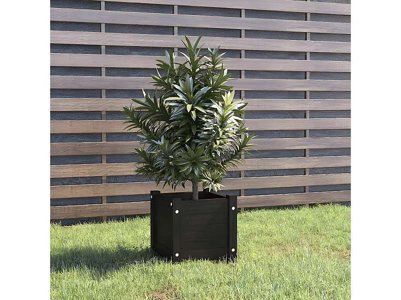Plantenbak 31x31x31 cm massief grenenhout zwart NL851455
