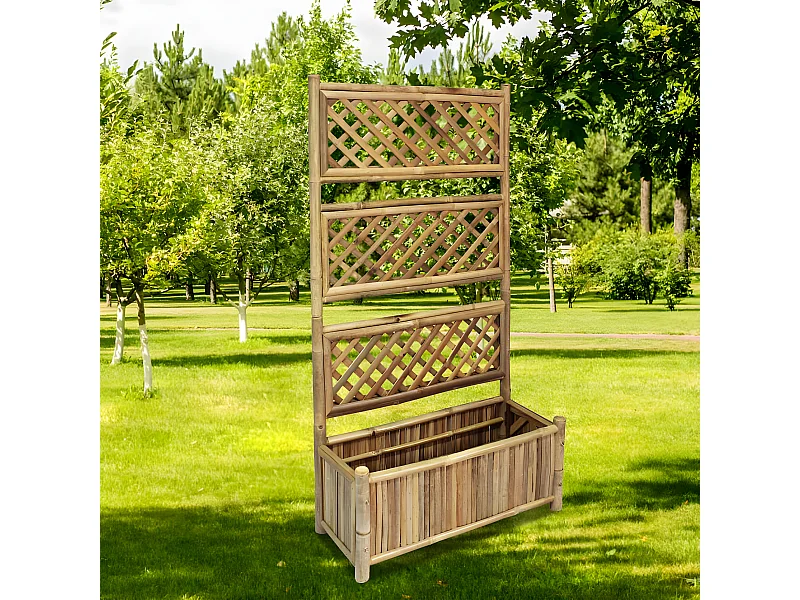 Jardinera de jardín con enrejado bambú 70 cm ES74515
