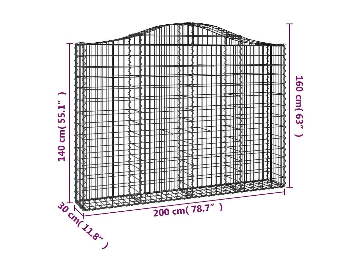 Panier de gabions arqué 200x30x140/160 cm Fer galvanisé WVGQ2374