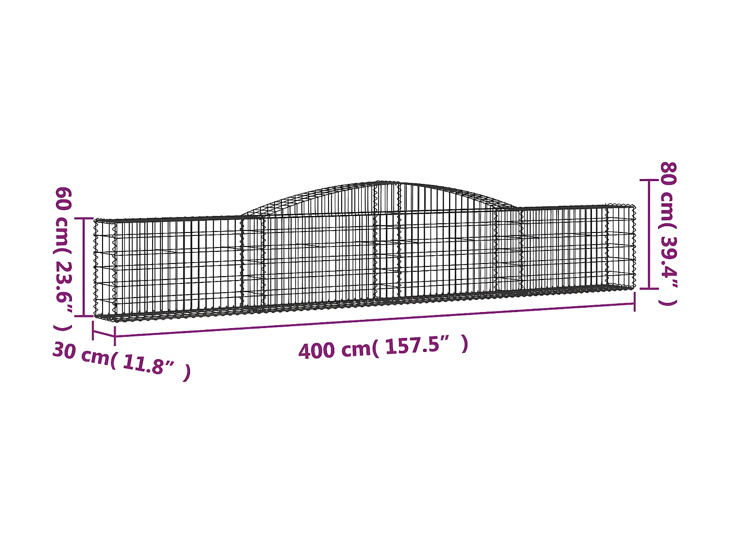 Cesta de gaviones forma arco hierro galvanizado 400x30x60/80 cm ES12051