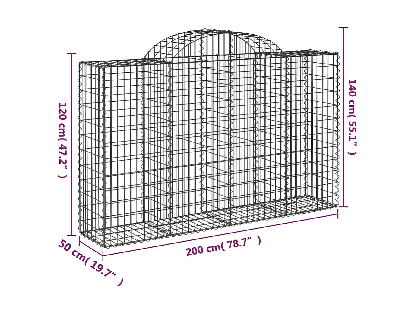 Panier de gabions arqué 200x50x120/140 cm Fer galvanisé WVGQ3685
