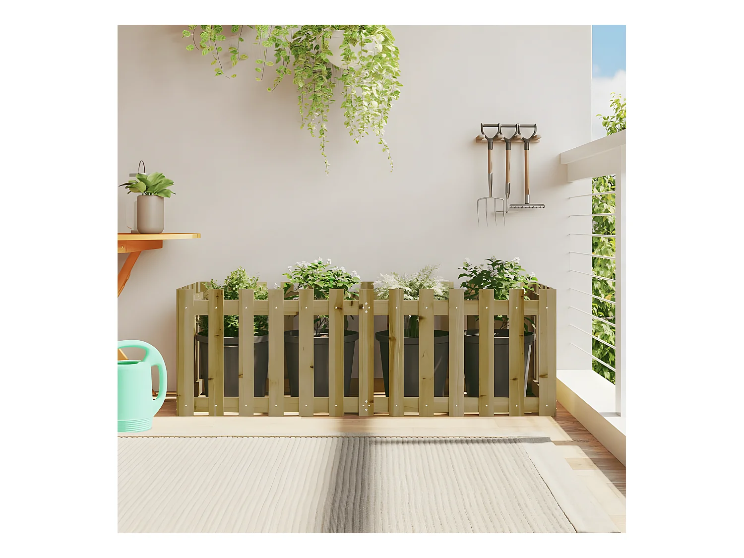 Jardinera elevado jardín valla madera impregnada pino 150x50x50cm ES67708