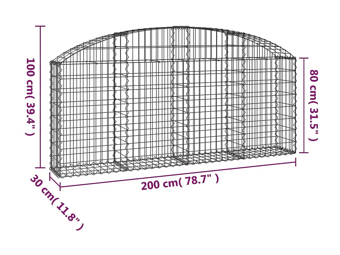 Panier de gabions arqué 200x30x80/100 cm Fer galvanisé WVGQ6596