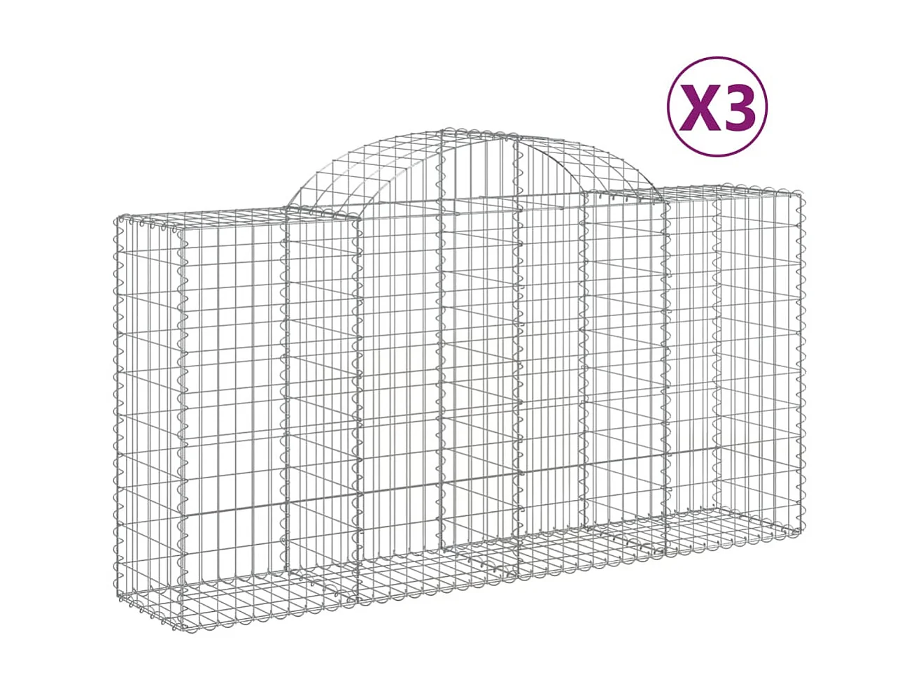 Cestas de gaviones 3 uds forma de arco hierro 200x50x100/120cm ES61764