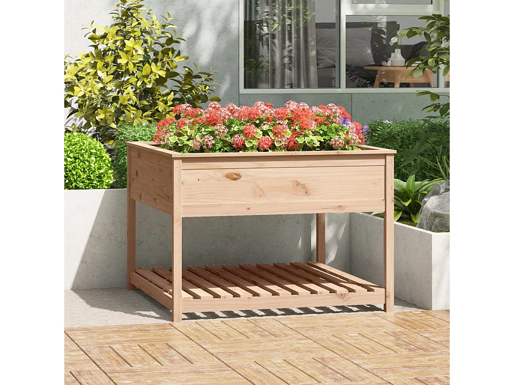 Jardinière avec étagère 111,5x111,5x81 cm Bois massif de pin BE6808