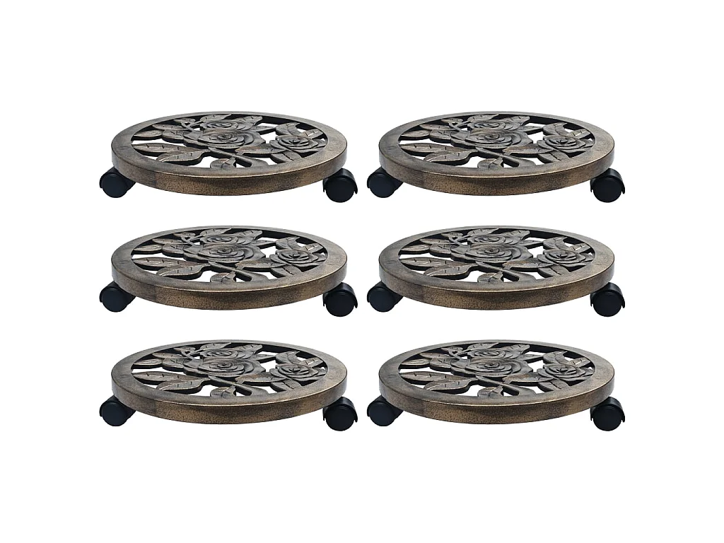Suportes com rodas para plantas 6 pcs 38 cm plástico bronze PT621839