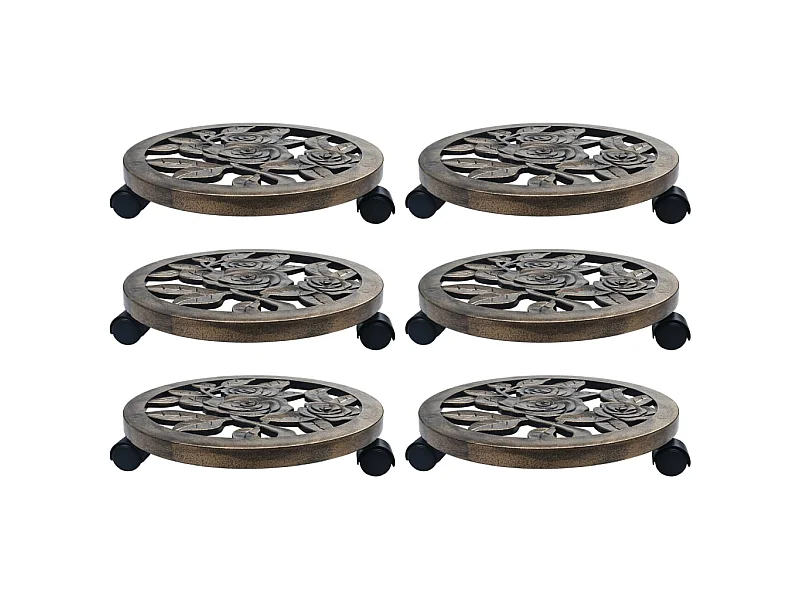 Suportes com rodas para plantas 6 pcs 38 cm plástico bronze PT621839